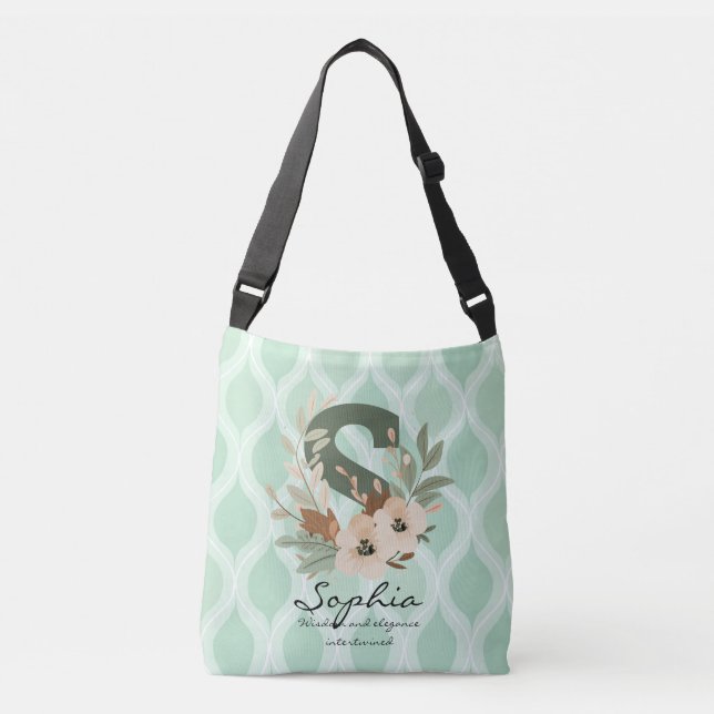 Sophia's Wise Elegance - Boho Floral Monogram Crossbody Bag (Front)
