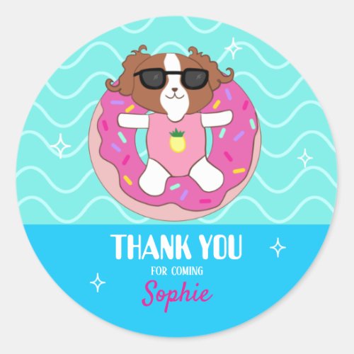 Sophie Dog Pool Party Thank You Stickers