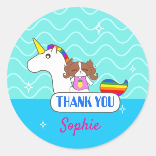 Sophie Dog Pool Party Thank You Stickers