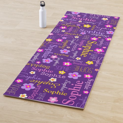Sophie flowers name typographic purple pink yoga mat