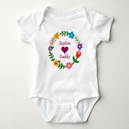 Sophie Hearts Daddy Elegant Flowers Personalize Baby Bodysuit