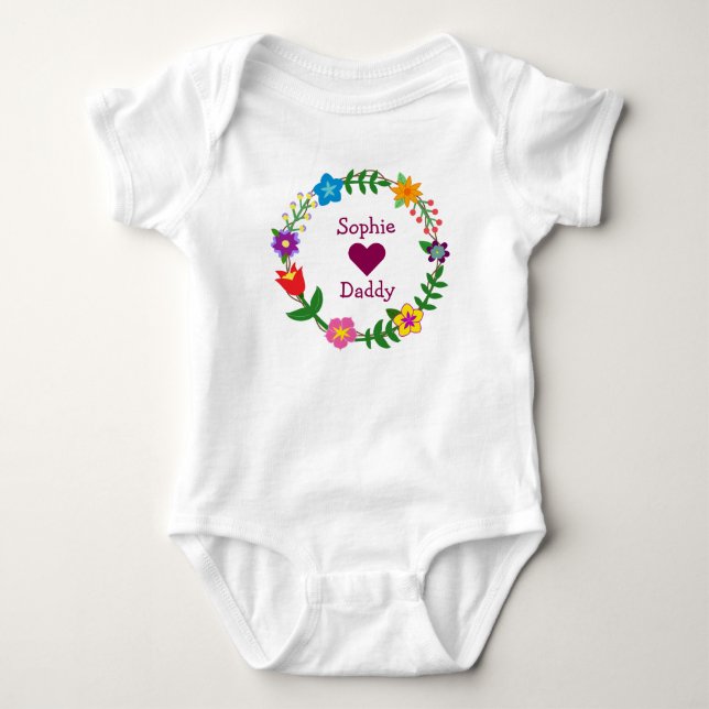 Sophie Loves Daddy Elegant Flowers Personalize Baby Bodysuit (Front)