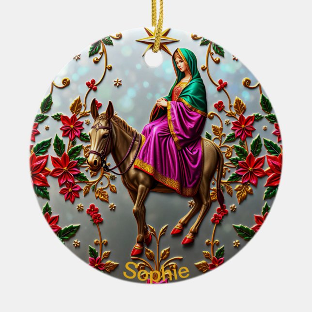 SOPHIE ~ Mary on the Donkey ~  Ceramic Ornament (Front)