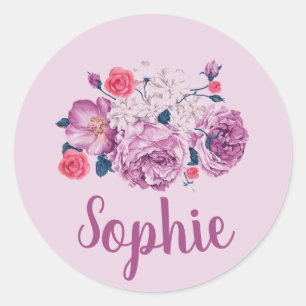 Sophie Name Floral Custom Vintage Flower Girl Classic Round Sticker