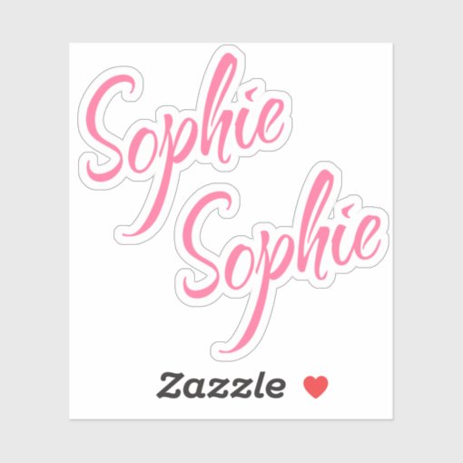 Sophie Name Pink Cursive Font Lettering x2 Sticker | Zazzle