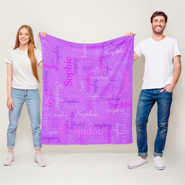 Sophie personalized name shades of purple pink fleece blanket (In Situ)