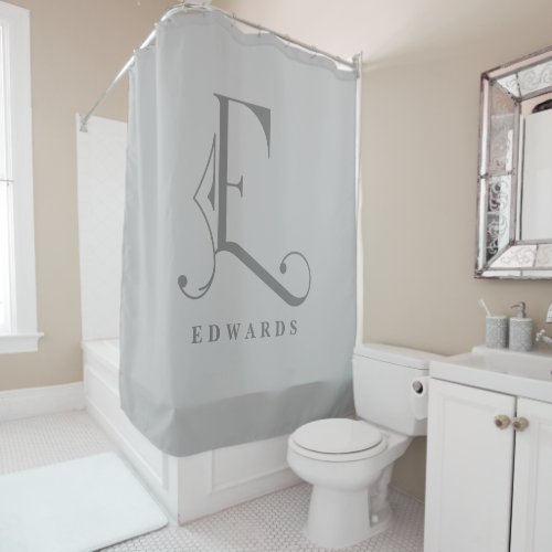 Sophisicated Grey with Elegant Monogram E Custom Shower Curtain