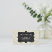 Sophistiacted Cream Damask Pattern Chalkboard Business Card (Standing Front)