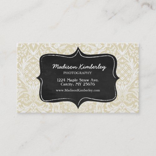 Sophistiacted Cream Damask Pattern Chalkboard Business Cards