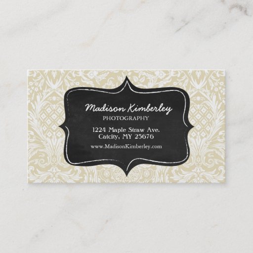 Customizable Sophistiacted Cream Damask Pattern Chalkboard Business Cards