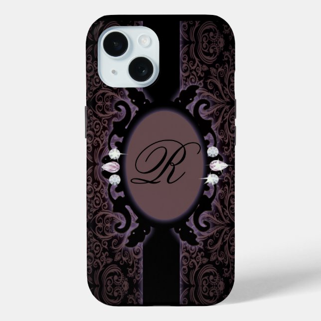 Sophisticate purpleDamask vintage monogram  Case-Mate iPhone Case (Back)
