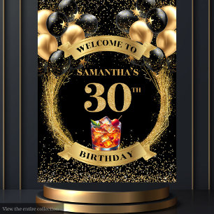 Sophisticated 30th Birthday Black Gold Banner Tapestry