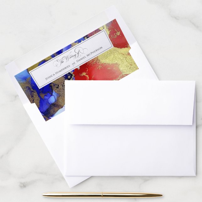 Sophisticated Abstract Red Gold Purple Wedding Envelope Liner (Desk)