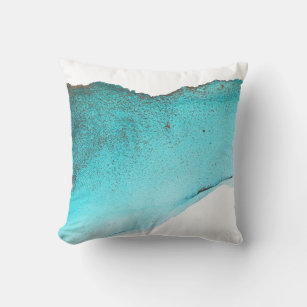 Sophisticated Abstract Teal Gold Ink Art Throw Pillow