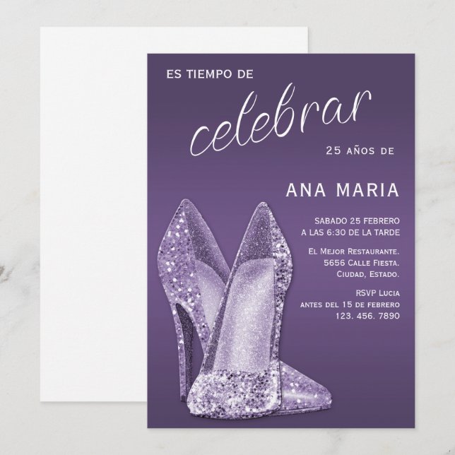 Sophisticated Amethyst Spanish Feminine Birthday  Invitation (Front/Back)