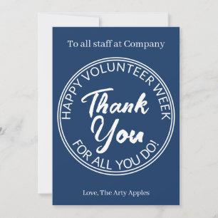 Sophisticated and sleek navy Volunteer thank you Card