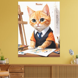 Sophisticated Architect Cat Ginger Kitten Art Canvas Print