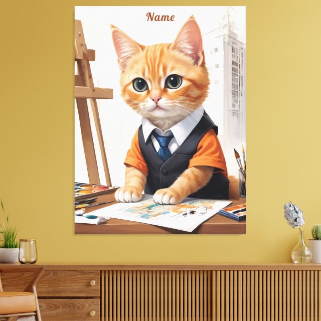 Sophisticated Architect Cat Ginger Kitten Art Canvas Print (Insitu(LivingRoom))