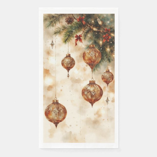 Sophisticated Array of Christmas Ornaments Paper Guest Towels (Front)