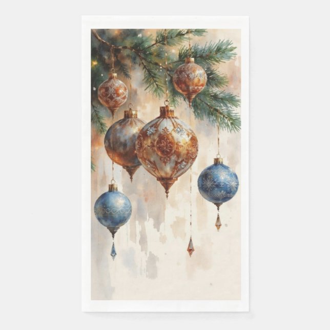 Sophisticated Array of Christmas Ornaments Paper Guest Towels (Front)