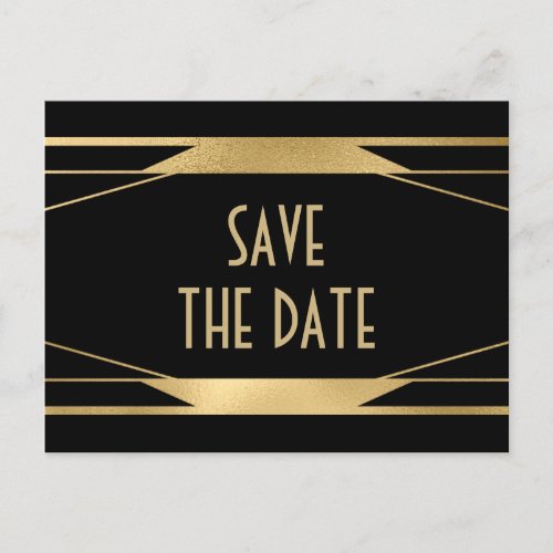Sophisticated Art Deco black and gold  Announcement Postcard