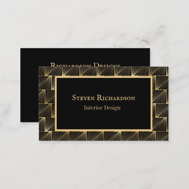 Sophisticated Art Deco Black And Gold Pattern Business Card (Front/Back)