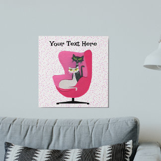 Sophisticated Atomic Cats in Pink Chair Polka Dots Peel And Stick Photo Tile