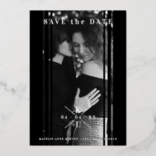 Sophisticated B&W Photo Couple Lesbian Gay Wedding Foil Invitation