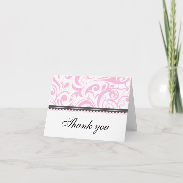 Sophisticated Baby Pink Swirls Thank You Card (Front)