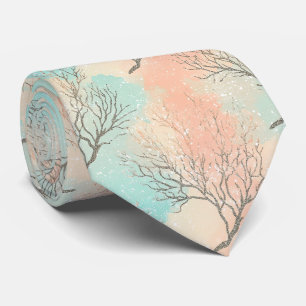 Sophisticated Beach Palette with Coral & Wave Neck Tie