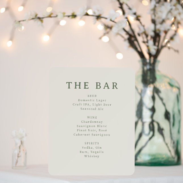 Sophisticated Beige Minimalist Bar Menu Foam Board (In Situ (Wedding))