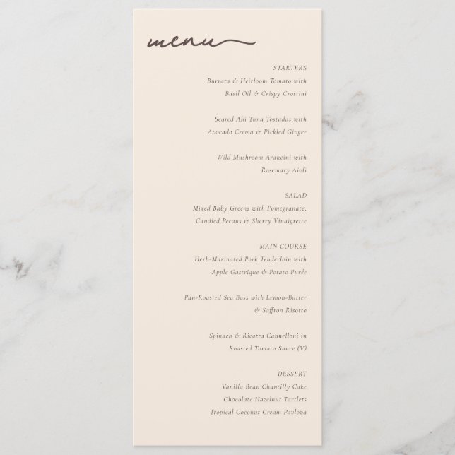 Sophisticated Beige Minimalist Wedding Menu (Front)
