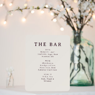 Sophisticated Beige Serif Bar Menu Foam Board