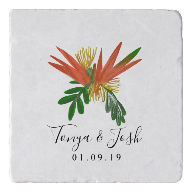 Sophisticated Bird of Paradise Watercolor Art Trivet (Front)