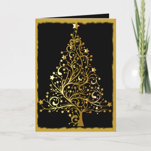 Sophisticated Black and Gold Christmas Card