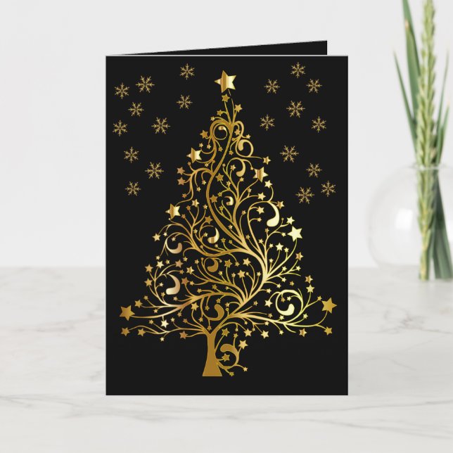 Sophisticated Black and Gold Christmas Card (Front)