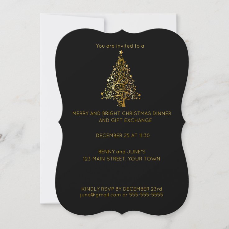 Sophisticated Black and Gold Christmas Tree Invitation | Zazzle