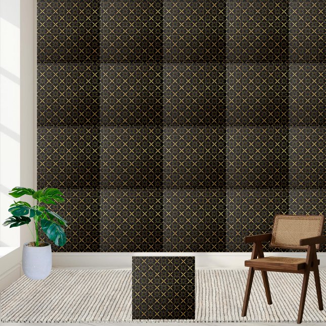 Sophisticated Black and Gold Geometric Tile (Sophisticated Black and Gold Geometric Tile)