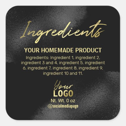 Sophisticated Black And Gold Ingredient Labels