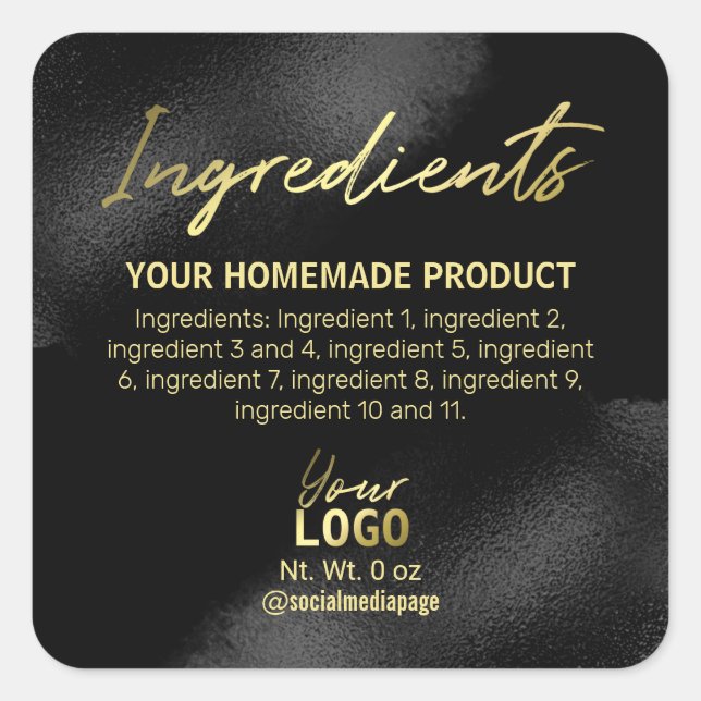 Sophisticated Black And Gold Ingredient Labels (Front)