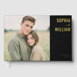 Sophisticated Black and Gold Photo Foil Guest Book