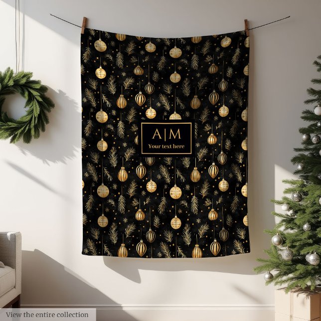Sophisticated black and gold watercolor throw name fleece blanket (Sophisticated black and gold watercolor throw name Fleece Blanket)