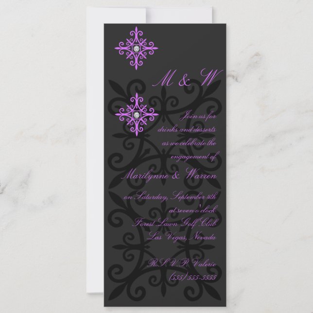 Sophisticated Black and Purple Engagement Party Invitation (Front)