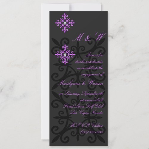 Sophisticated Black and Purple Engagement Party Custom Invite