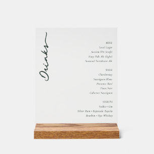 Sophisticated Black and White Beverage Menu Acrylic Sign