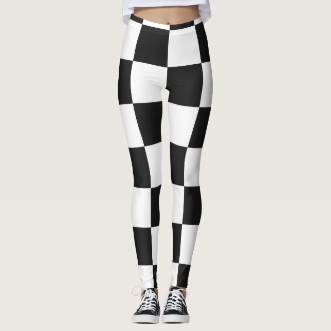 Sophisticated Black and White Checkered Envelope  Leggings (Front)