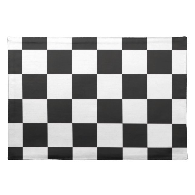 Sophisticated Black and White Checkered Pattern Cloth Placemat (Front)