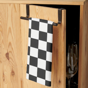 Sophisticated Black and White Checkered Pattern Kitchen Towel