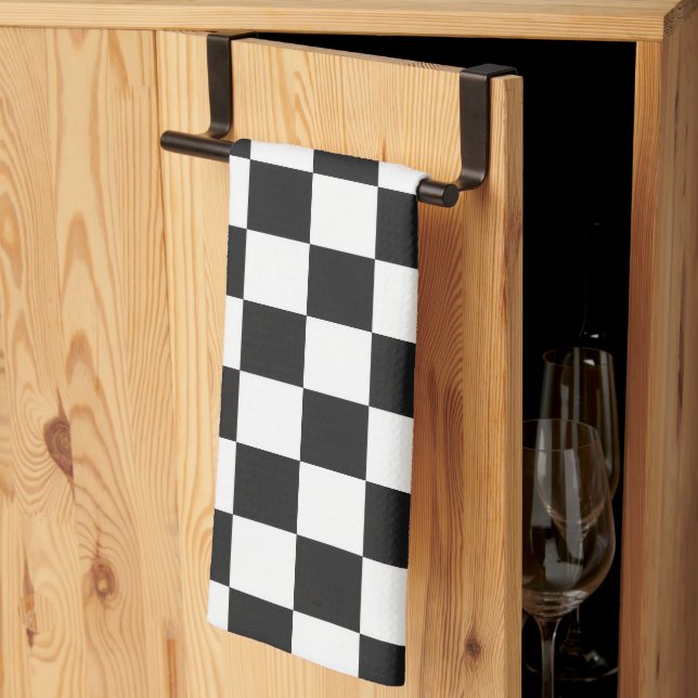 Sophisticated Black and White Checkered Pattern Kitchen Towel (Thirds Fold)