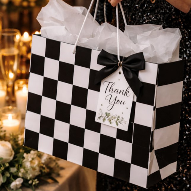 Sophisticated Black and White Checkered Pattern Large Gift Bag (Creator Uploaded)